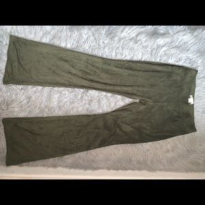 army green suede flared pants